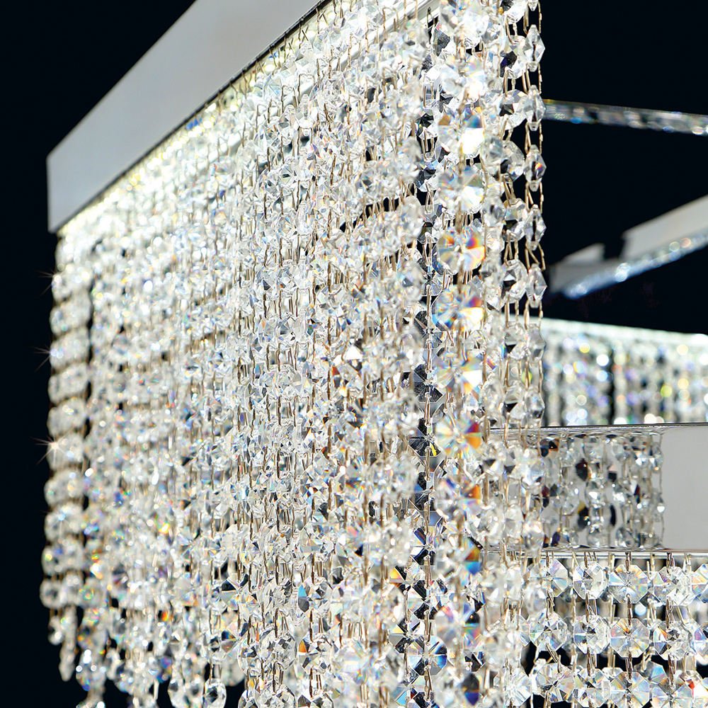Rectangular Hanging Lamps for Living Room Hotel Restaurant Decor Modern Luxury Chrome Crystal Chandelier Pendant Light